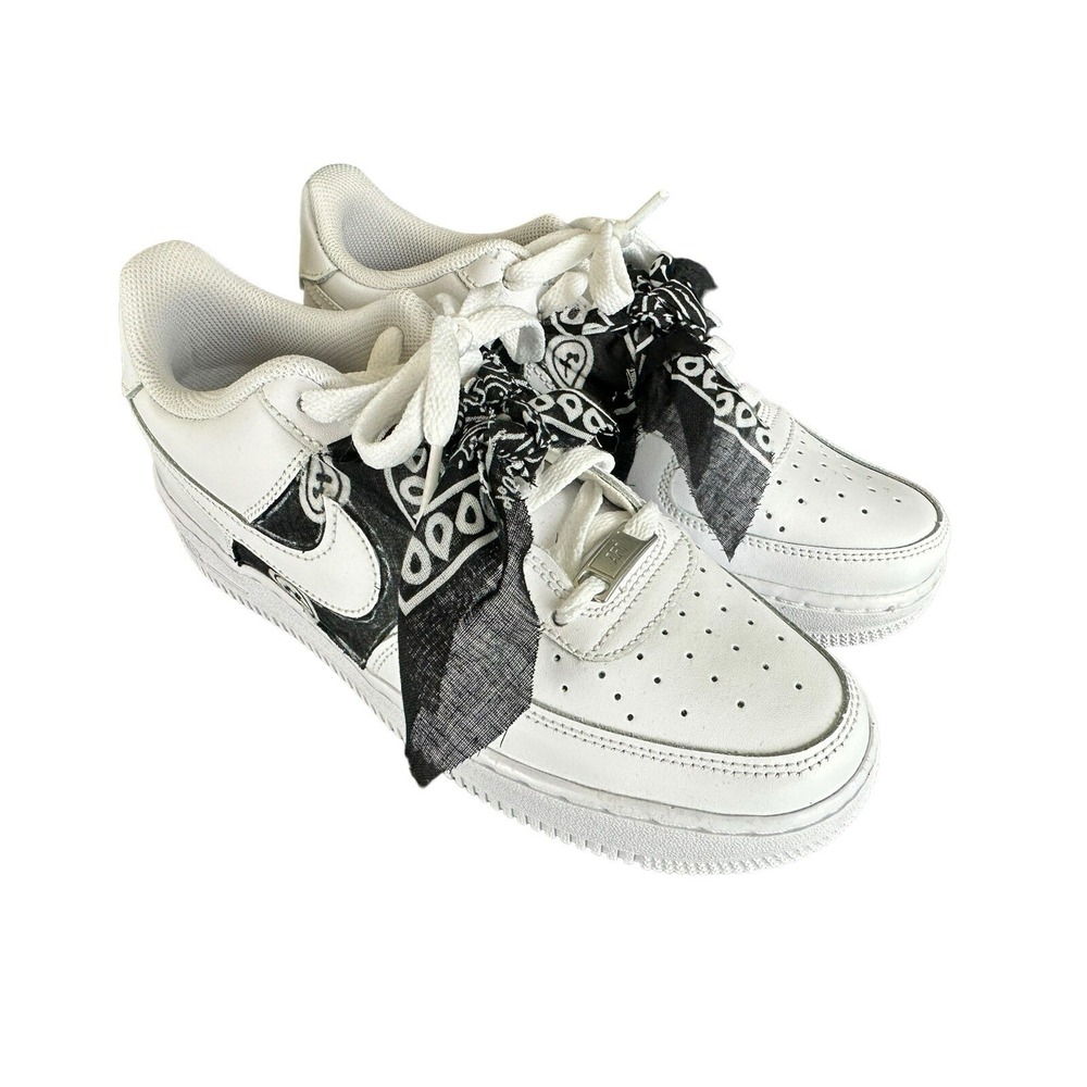 Nike Air Force 1 Custom Bandana Black White Sneakers Youth 6.5Y Street